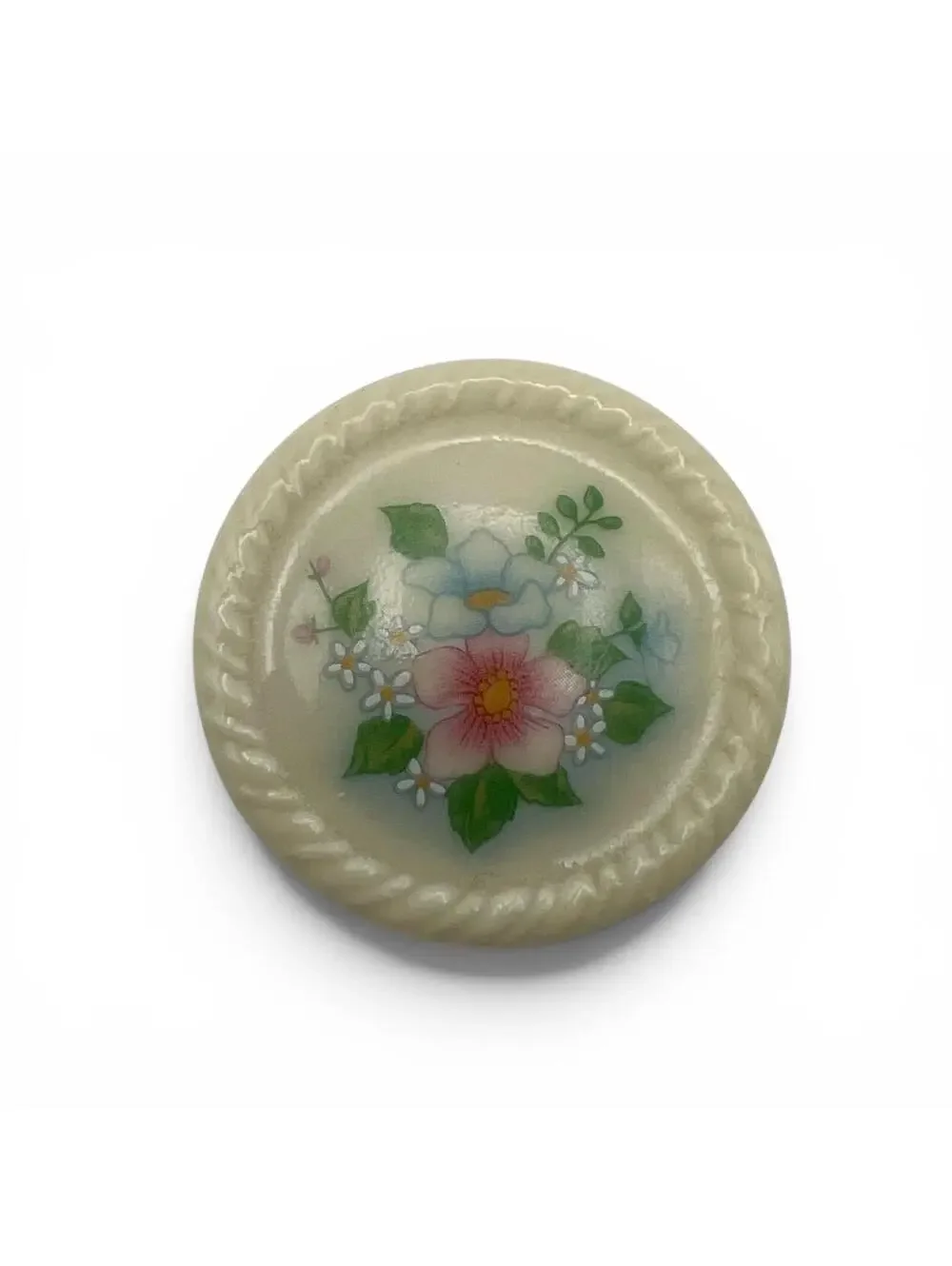 Vintage 70s Floral Round Pin Brooch